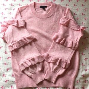 Pink JCrew Ruffle Sleeve Sweater
